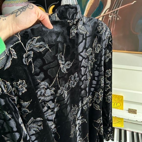 Vintage 90s Tradition black Velvet Jacket Floral Gold Sparkle Asian Cocktail 14 - Picture 15 of 16